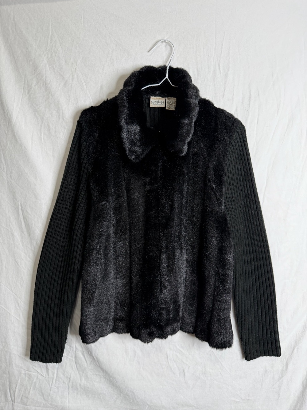 Carolina Colours Vintage Faux Fur Jacket Ribbed Knit Size Large